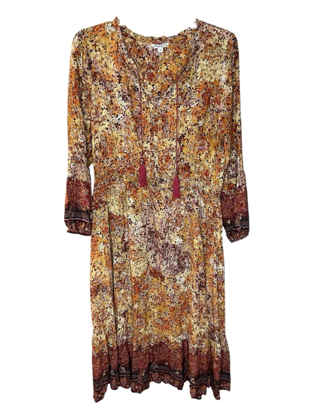 Frye and Co. Boho Floral Tie-Front Midi Dress Sz L - Picture 2 of 5